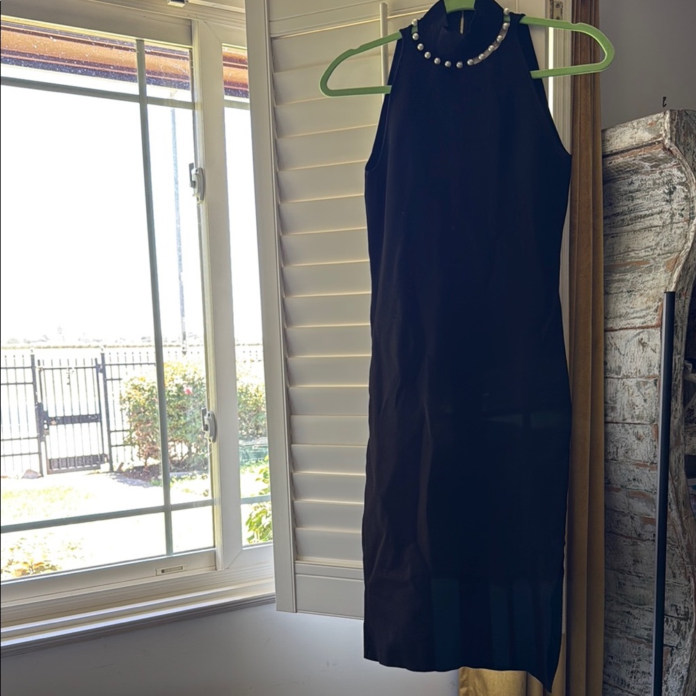 Black Pearl-Embellished Halter Midi Dress - Women